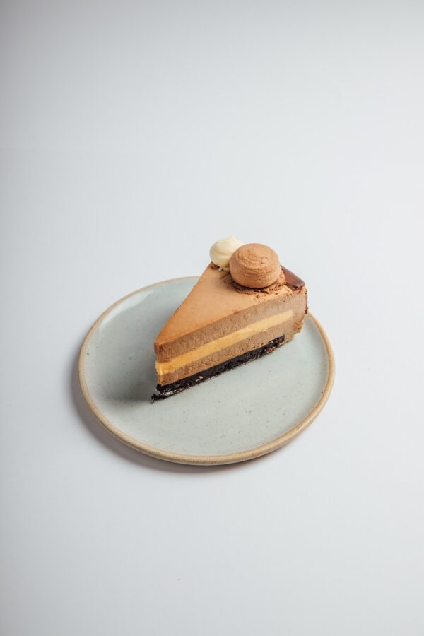 Milk Chocolate Orange cake slice served on a plate