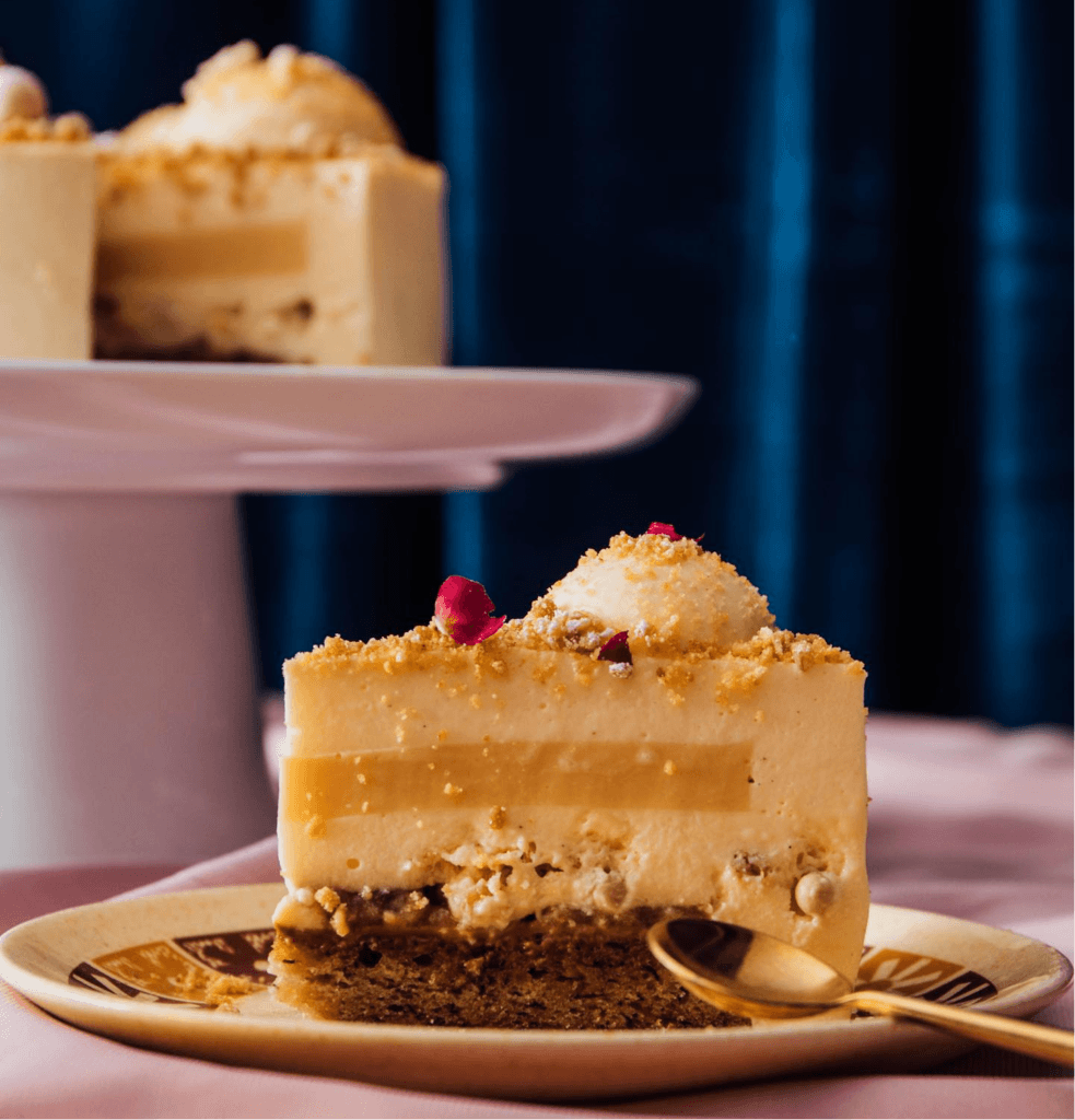 A slice of banoffee cake served on a plate