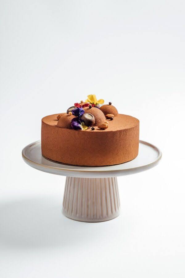 Dark Chocolate Almond Cake with white colour background