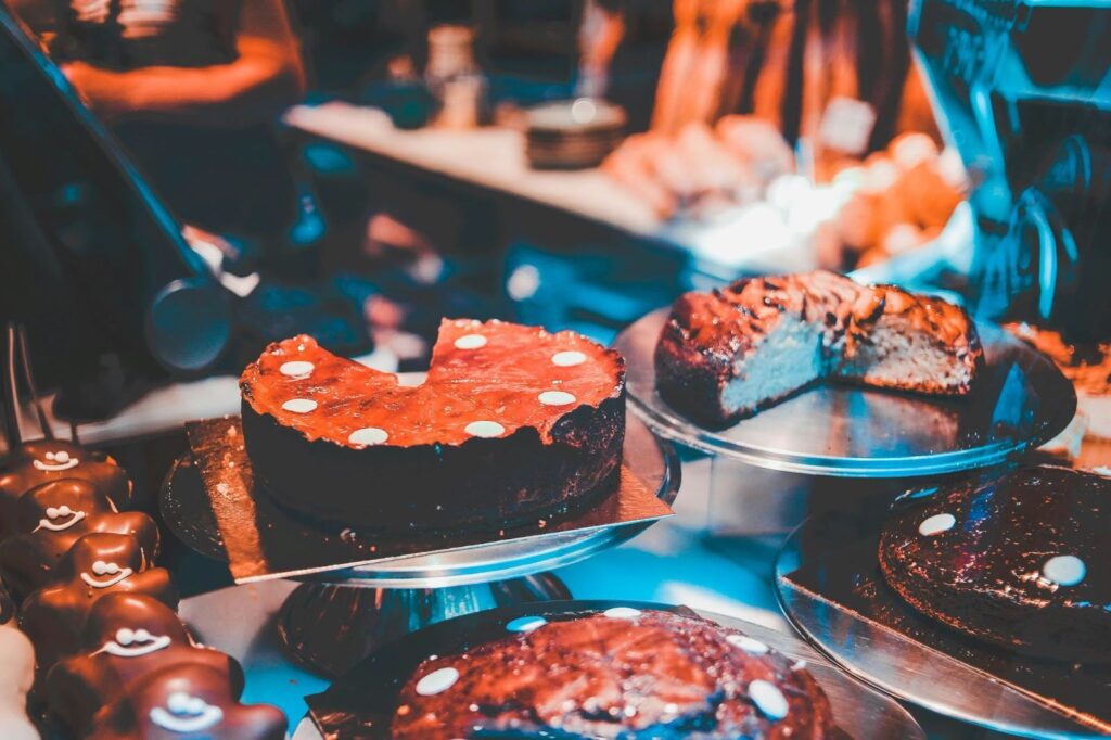 Food photography of baked cake