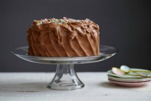 A chocolate cake on the table 300x200