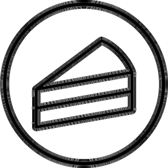 Icon of a slice of cake inside a circular border.